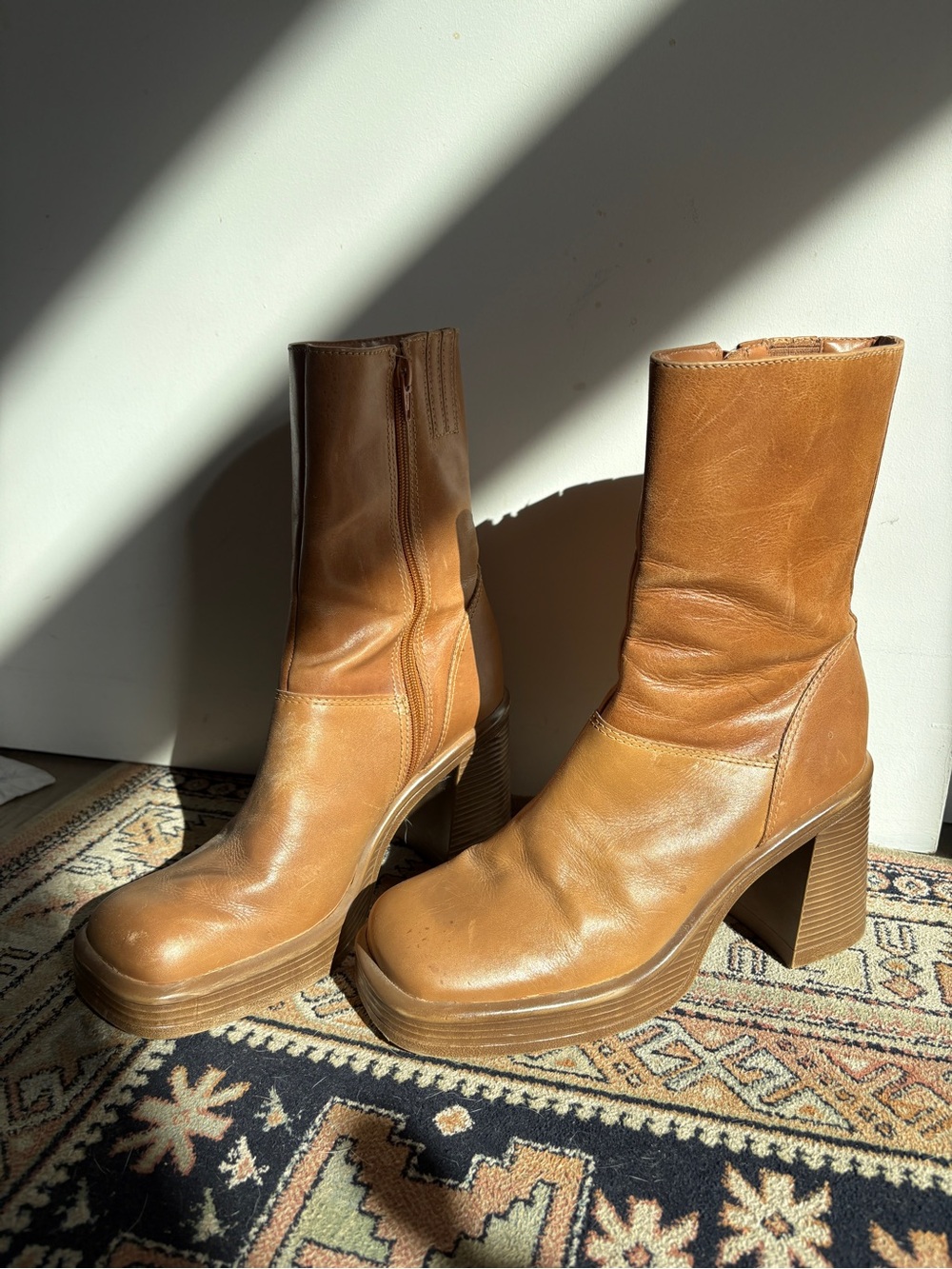 Steve Madden Tan Leather Platform Ankle Boots